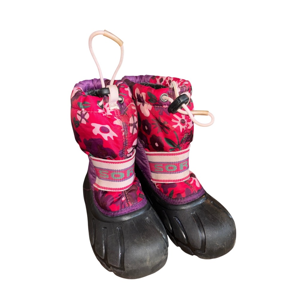 Sorel Snow Boots Kids 12 Purple Pink Floral Waterproof Insulated